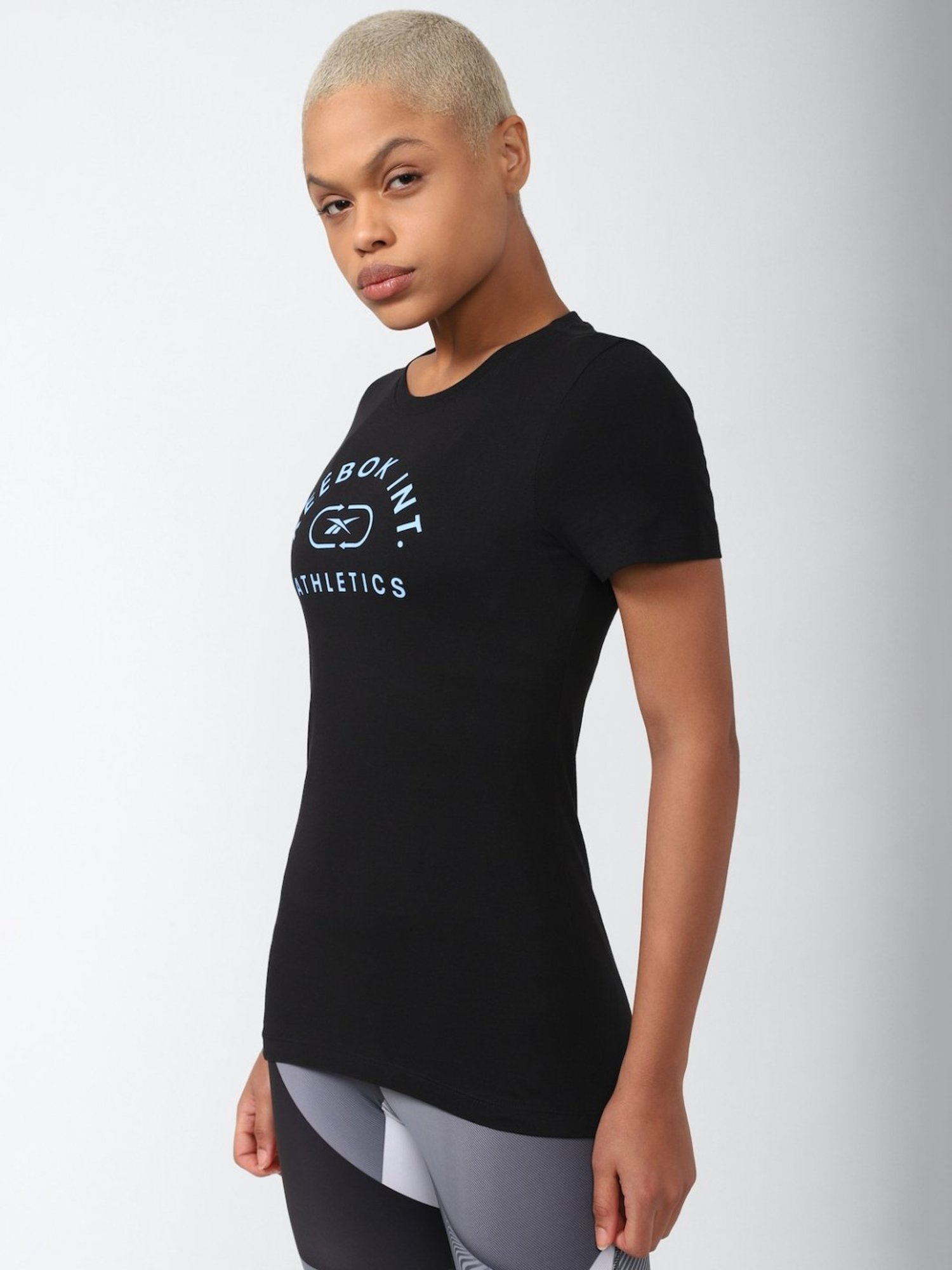 Reebok Black Cotton Printed Sports T-Shirt