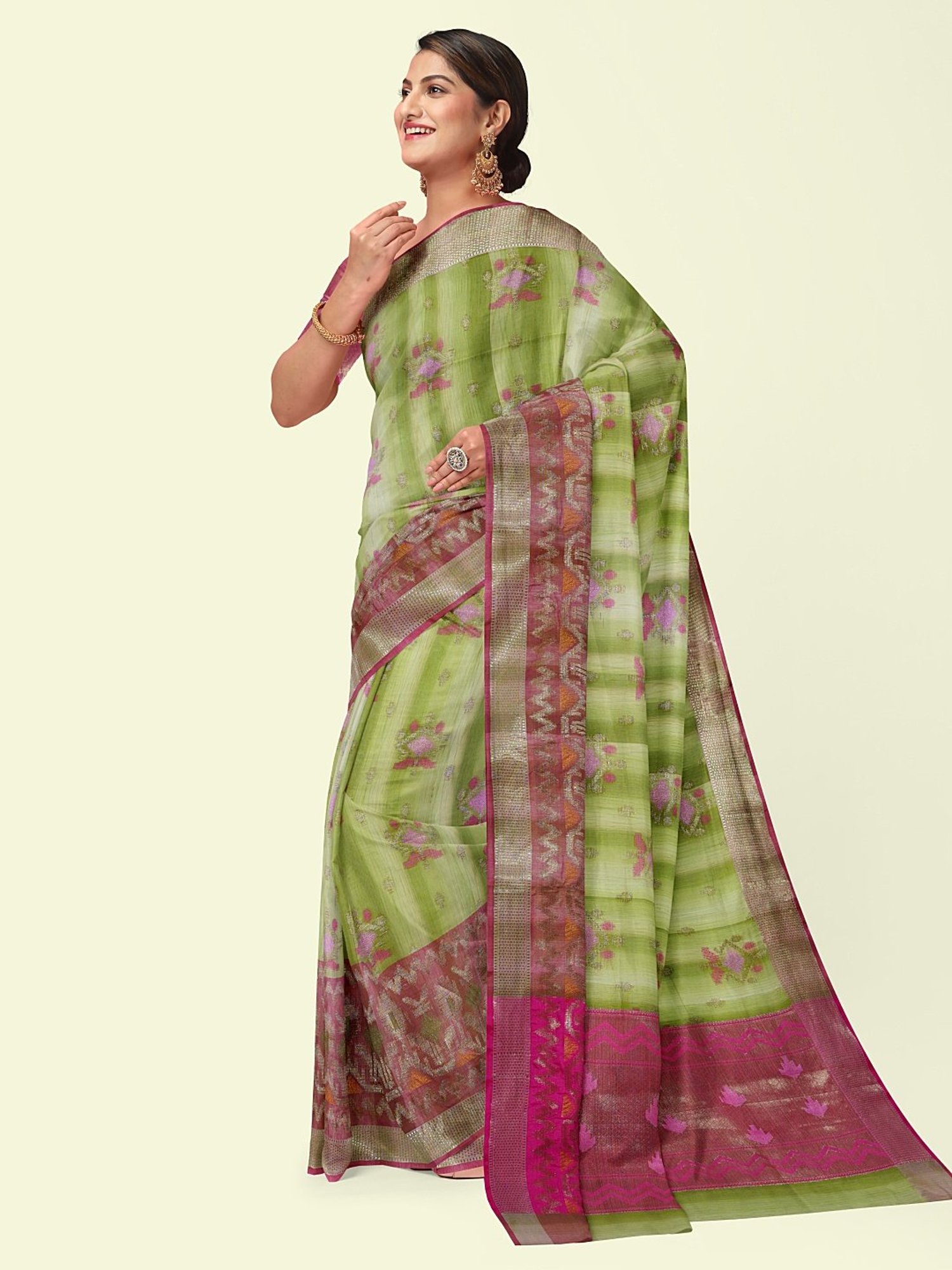 Banarasi Silk Works Green Woven Saree With Unstitched Blouse