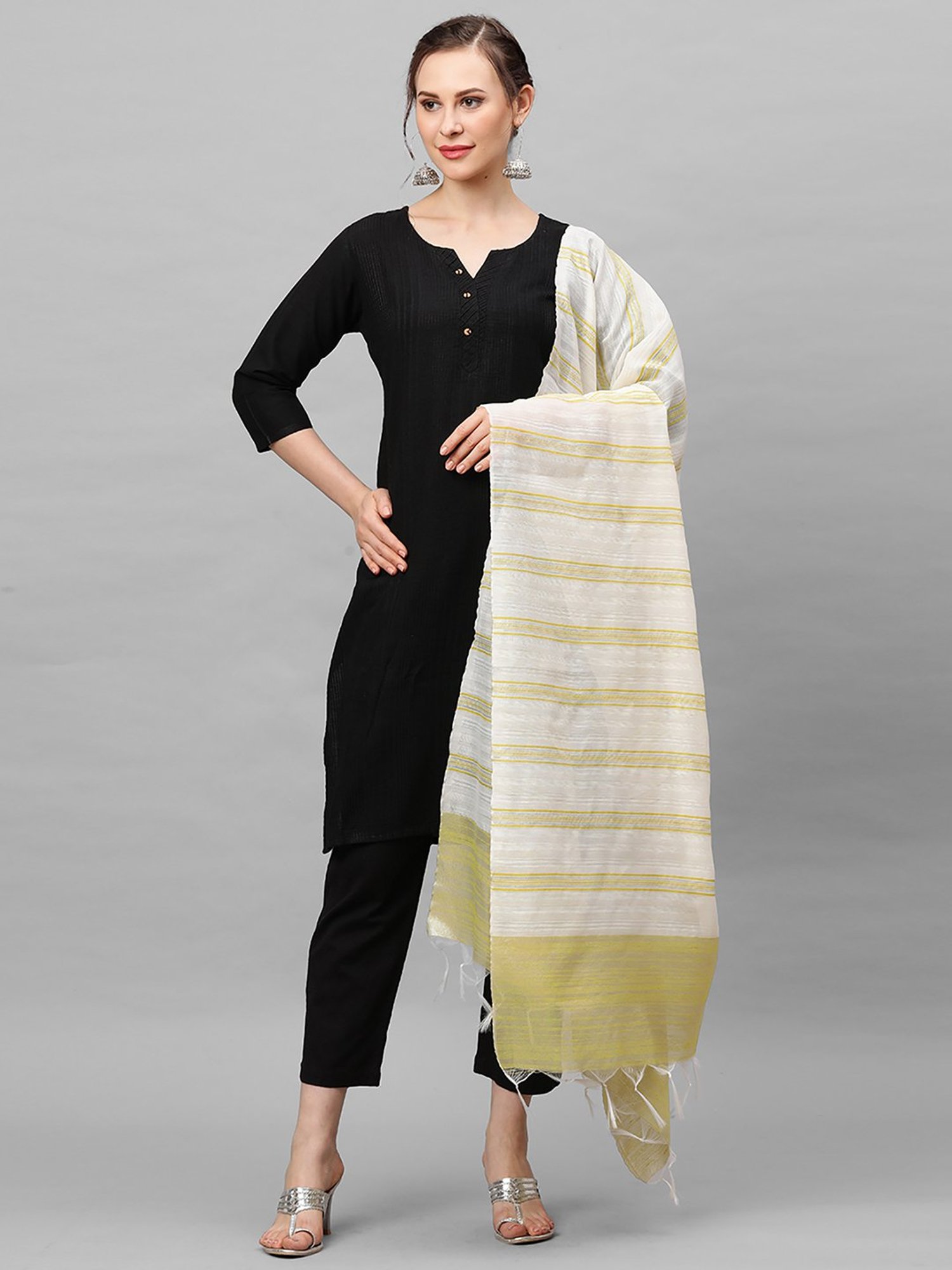 Indo Era Olive & White Dupatta