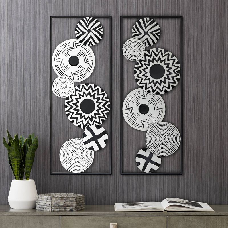 Newhill Designs Black and White Discs 35 1/2" High Metal Wall Art Set of 2