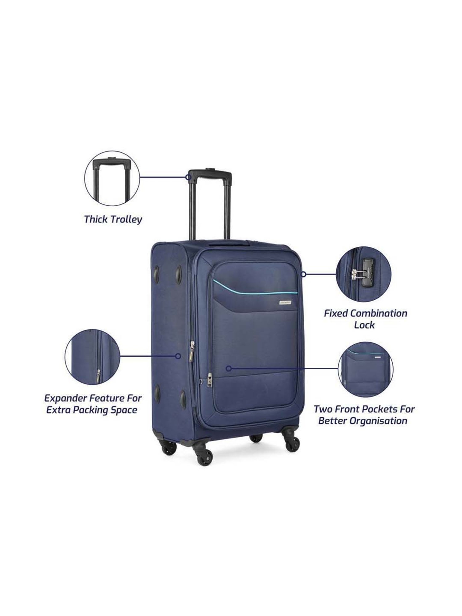 Aristocrat Navy Medium Soft Cabin Trolley - 69 cm
