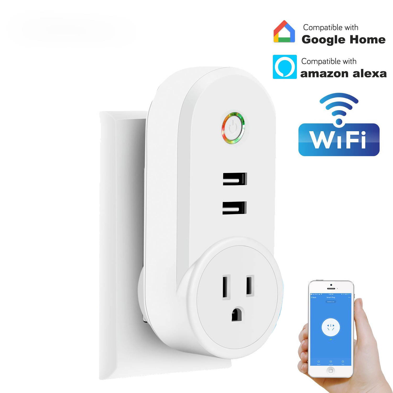 Smart Wifi Power Plug Socket with USB Switch Wireless Outlet APP/Voice Control Compatible with Amazon Alexa Echo Google Home