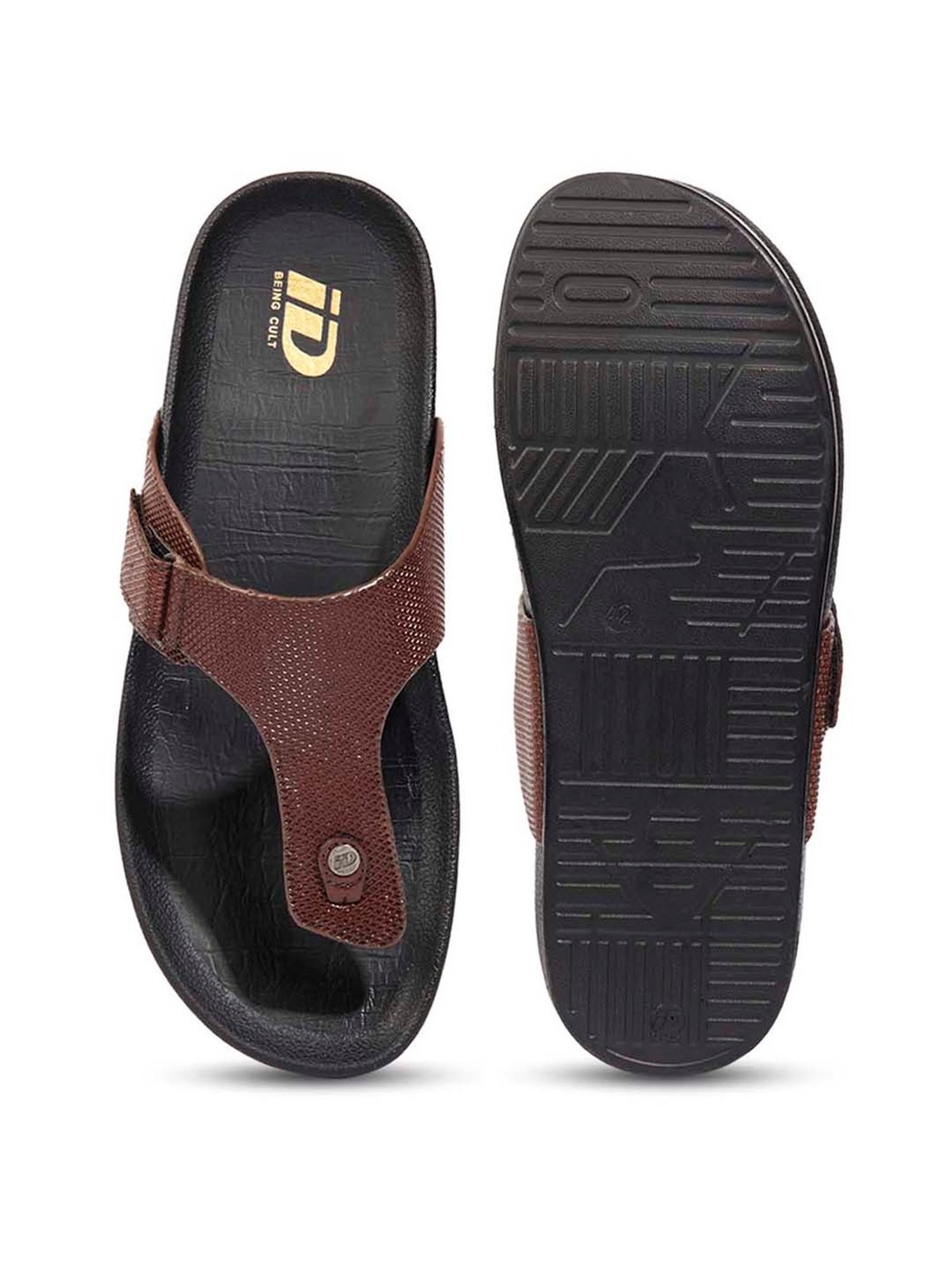 ID Men's Tan T-Strap Sandals