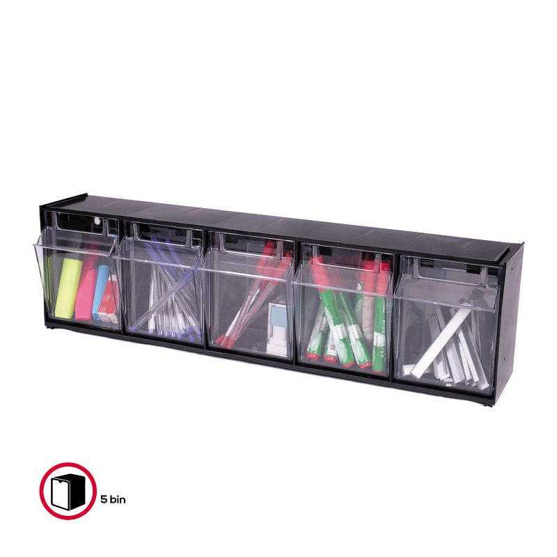 Deflecto Tilt Bin Plastic Storage System w/5 Bins 23 5/8 x 5 1/4 x 6 1/2 Black 20504OP