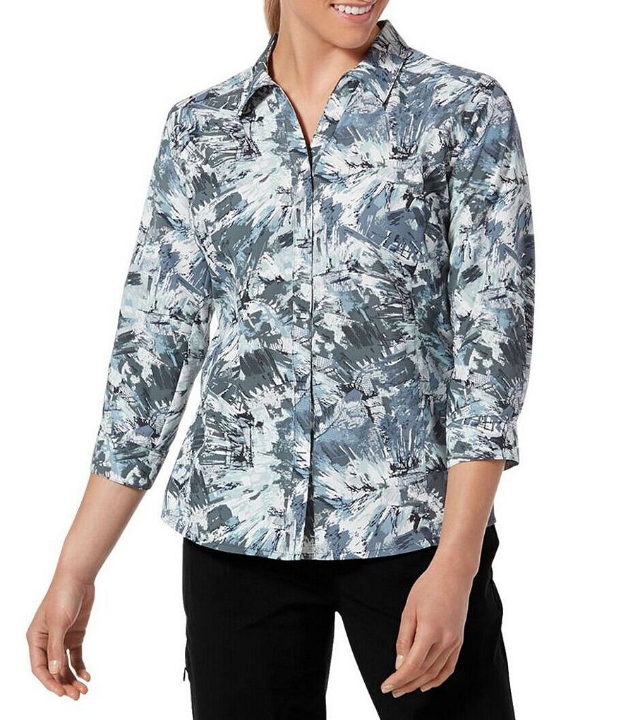 Royal Robbins Expedition II UPF 40 Point Collar Print 3/4 Sleeve Shirt