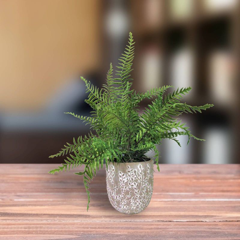 18" x 12" Artificial Boston Fern Plant in Decorated Cement Planter - LCG Florals