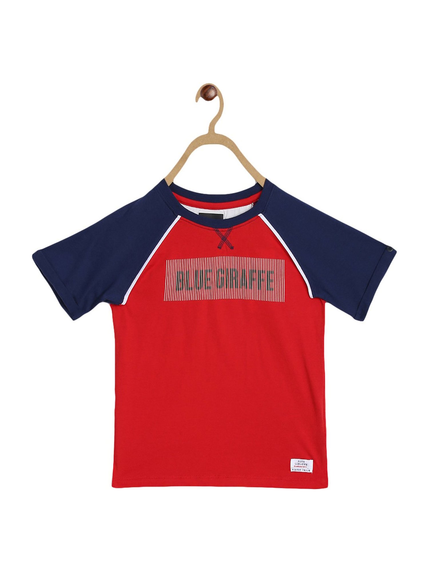 Blue Giraffe Kids Red Cotton Printed T-Shirt