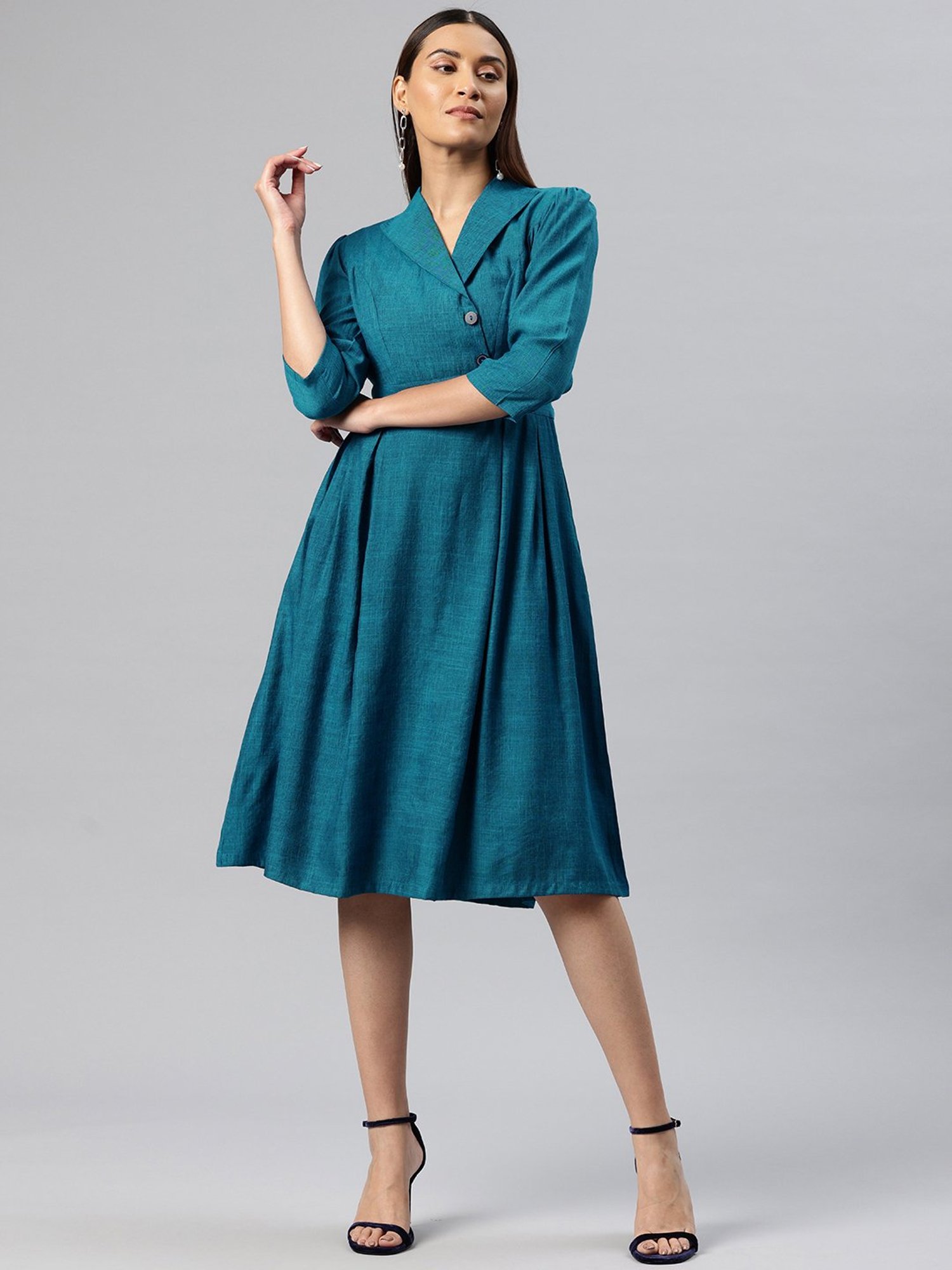Cottinfab Blue A Line Dress