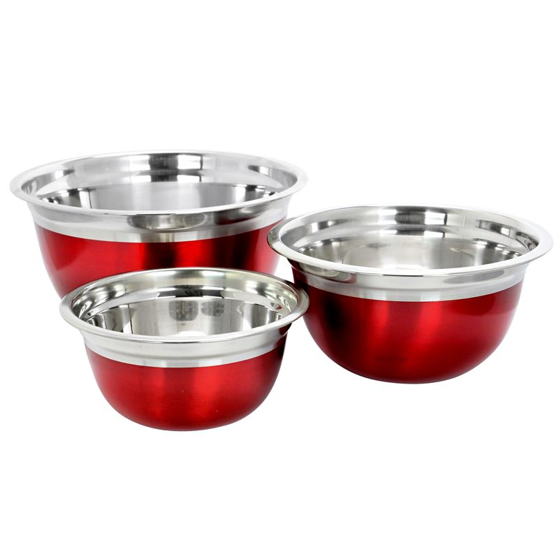 Oster Rosamond 3 Piece Stainless Steel Round Mixing Bowls in Red