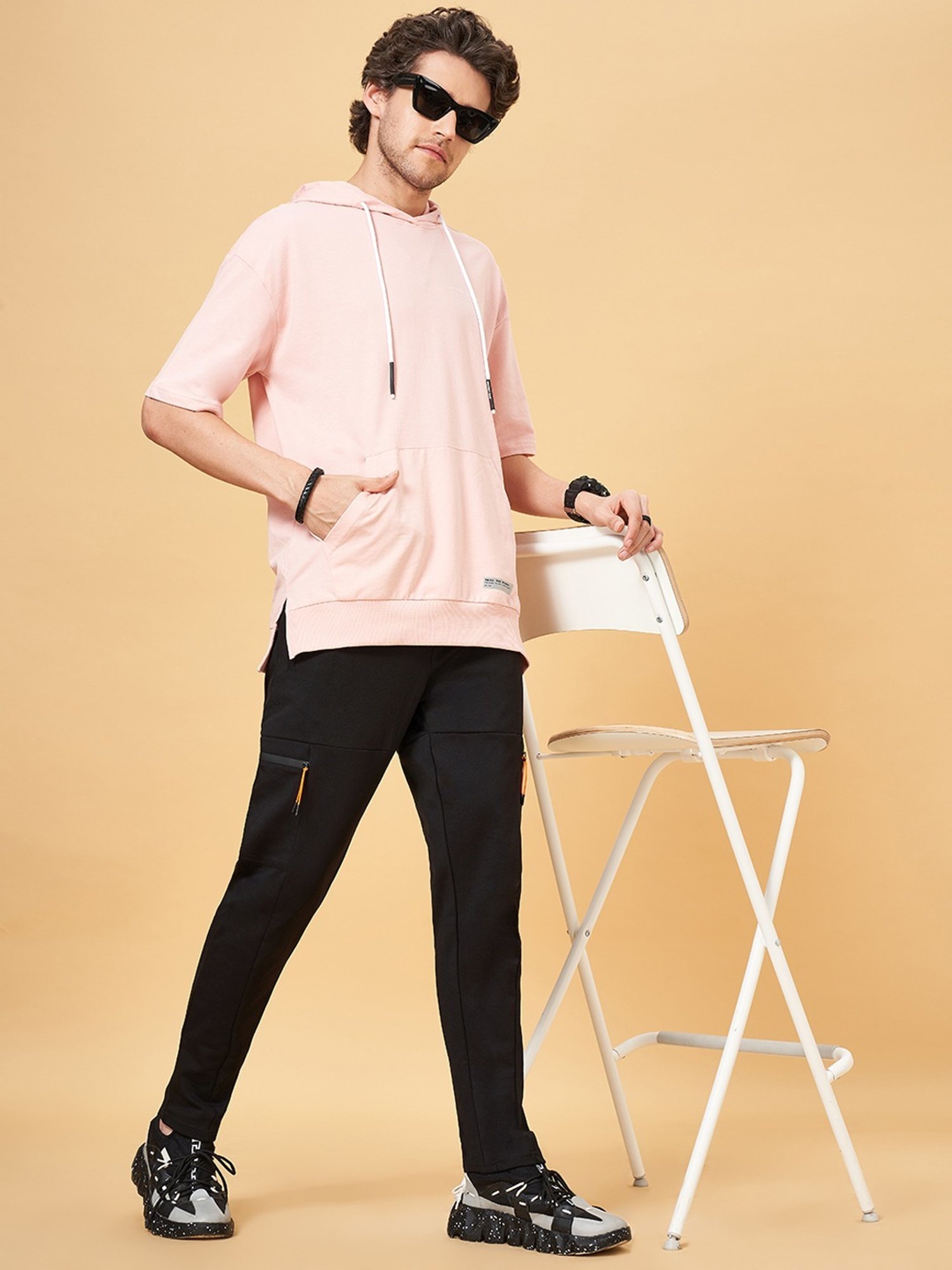 Street 808 by Pantaloons Pastel Pink Cotton Regular Fit Hooded T-Shirt