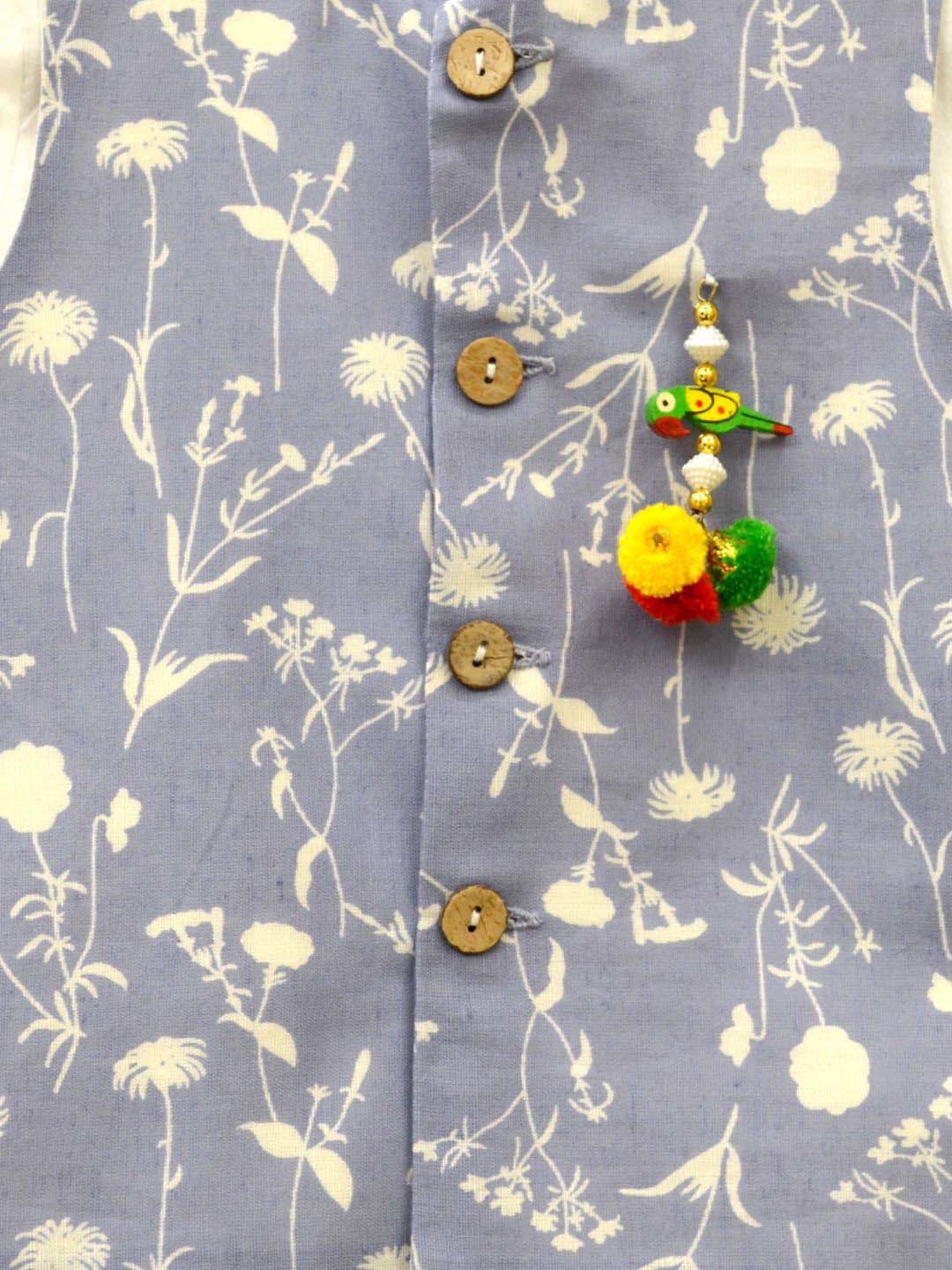 A.T.U.N. Boys Ivory & Blue Cotton Printed Full Sleeves Kurta Set