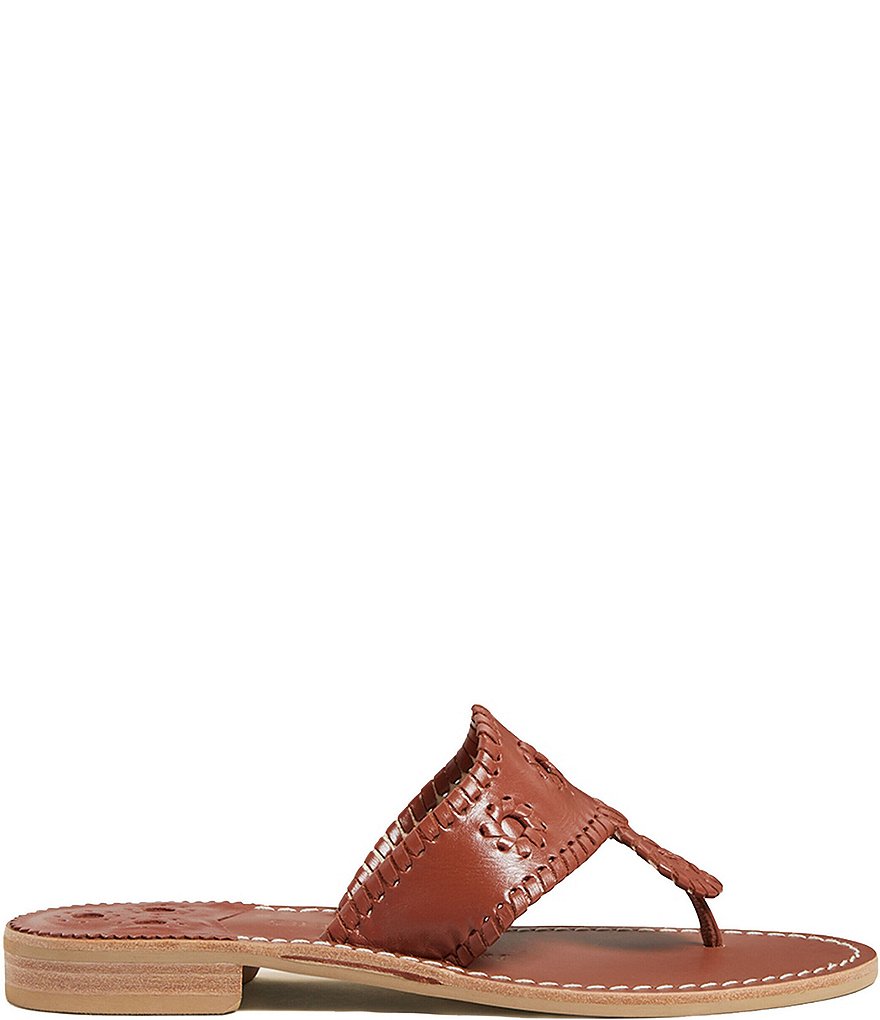 Jack Rogers Jacks Natural Flat Leather Whipstitch Detail Thong Sandals