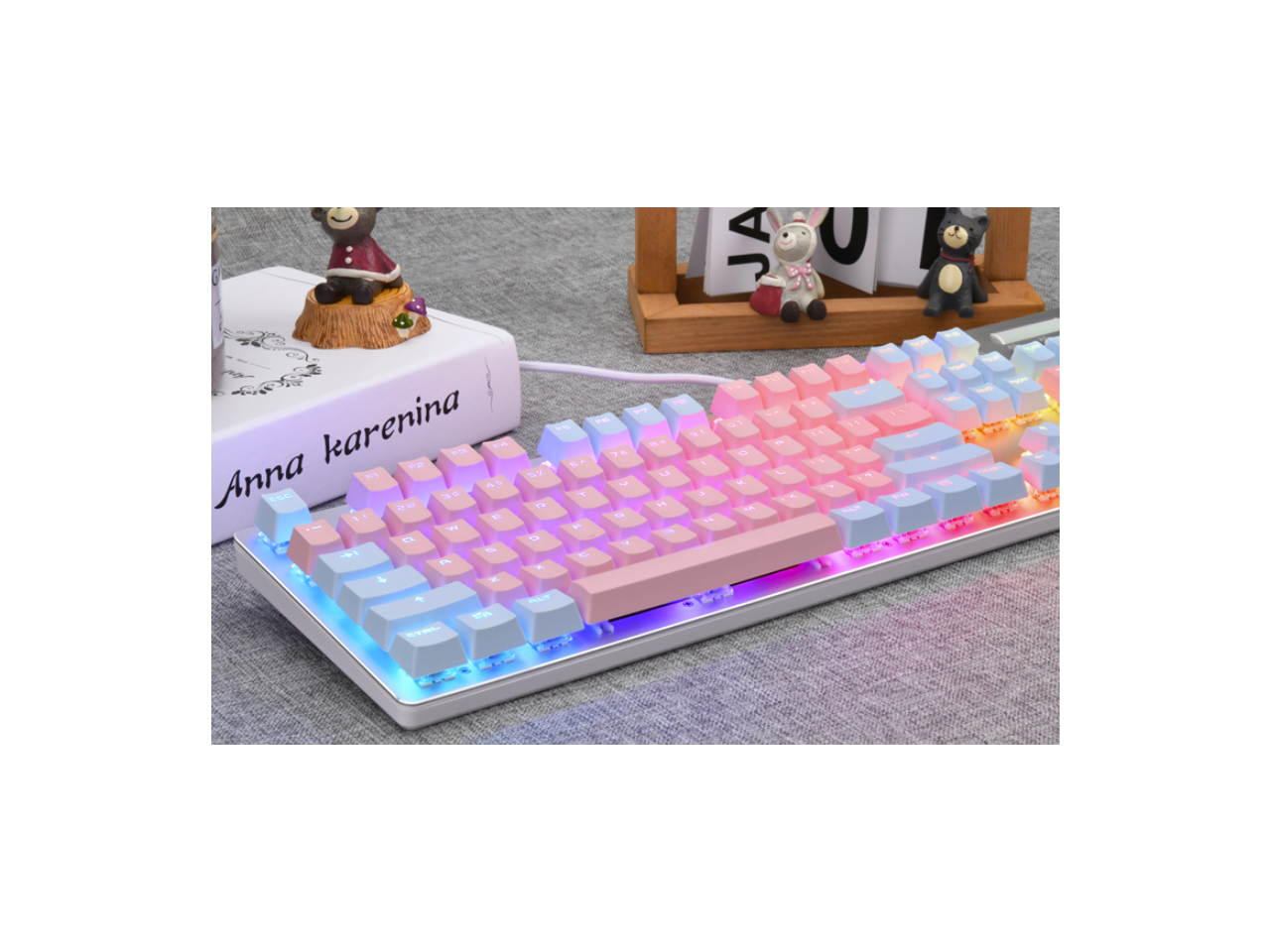 A-jazz AK35i Mechanical Gaming Keyboard with 104 Full Anti-ghosting Keys+6 Special Keys,RGB Backlit Keyboard For Office And Game, DIY PBT Keycaps - Cherry Blossom(Blue  axis)
