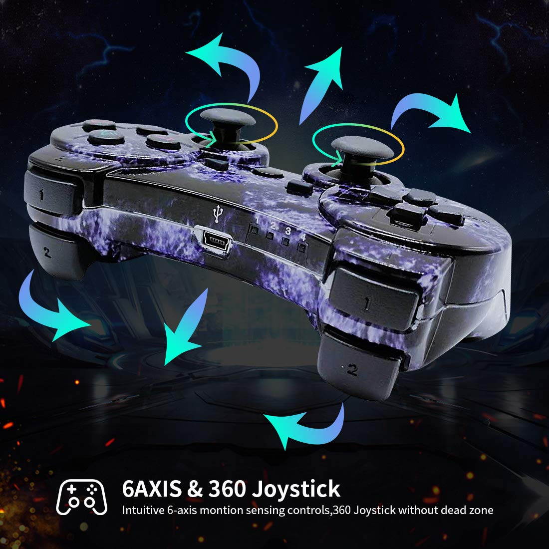 CHENGDAO PS3 Controller Wireless Dual Shock Gamepad for Sony Playstation 3 with Charging Cord (purple rosy clouds)