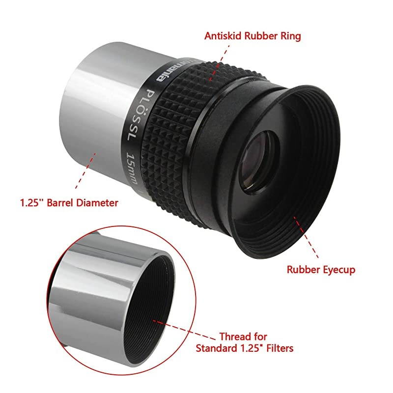 125quot 15mm Plossl Telescope Eyepiece 4Element Plossl Design Threaded for Standard 125inch Astronomy Filters