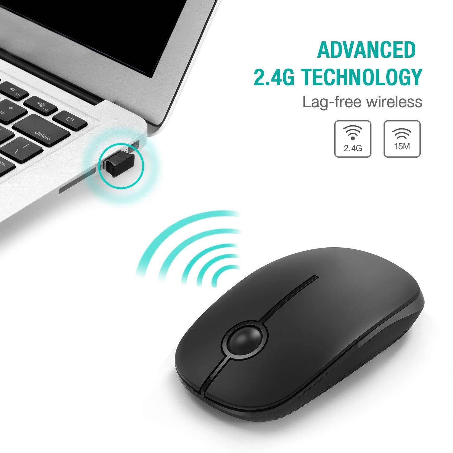Jelly Comb 2.4G Slim Wireless Mouse with Nano Receiver, Less Noise, Portable Mobile Optical Mice for Notebook, PC, Laptop, Computer, Macbook - Black