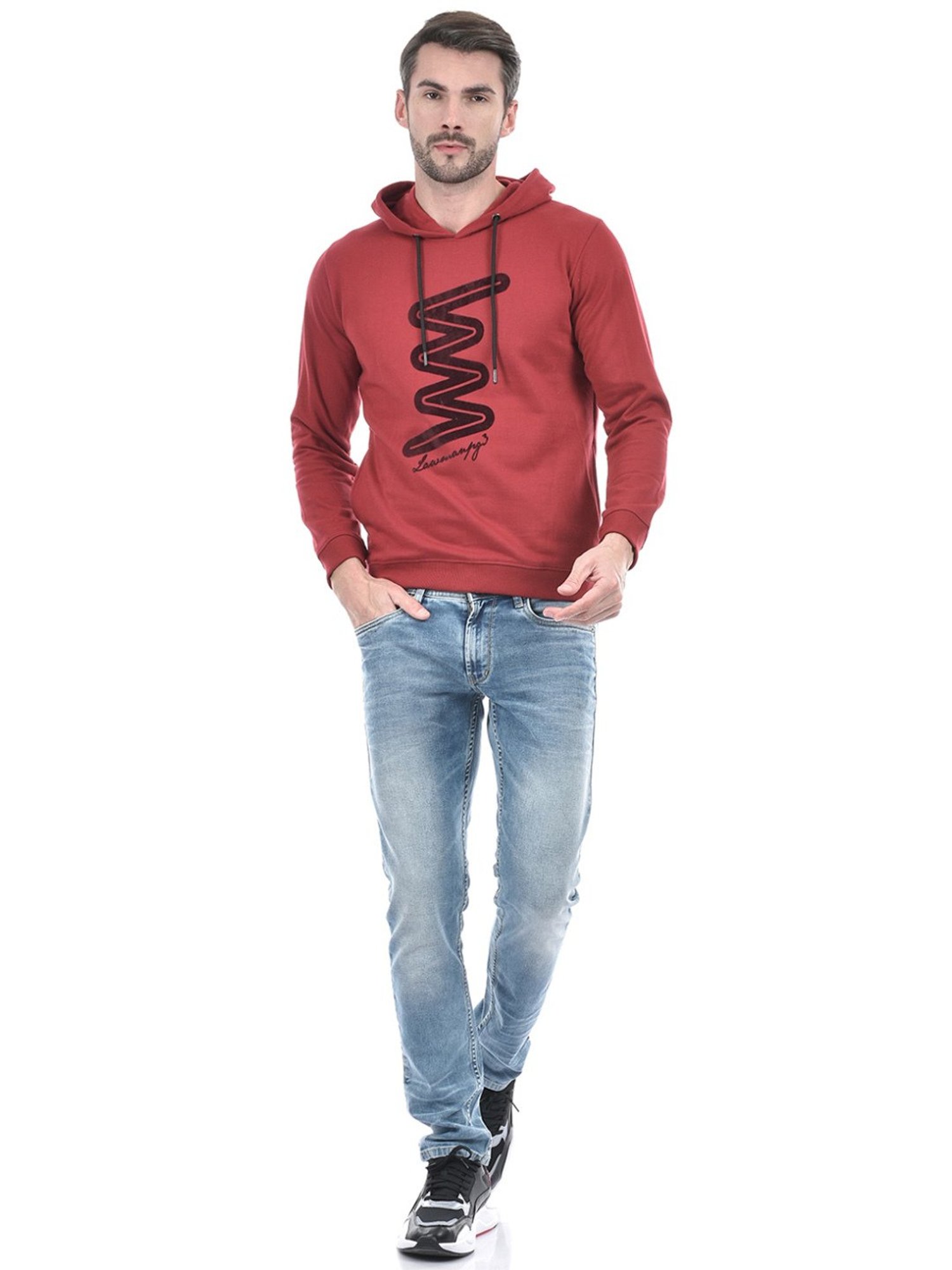 Lawman Maroon Cotton Regular Fit Printed Hooded Sweatshirts