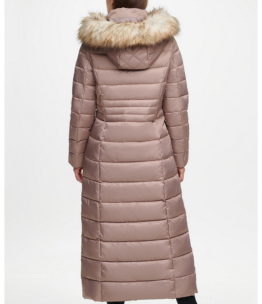 Kenneth Cole New York Faux Fur Trim Hooded Maxi Down Puffer Coat