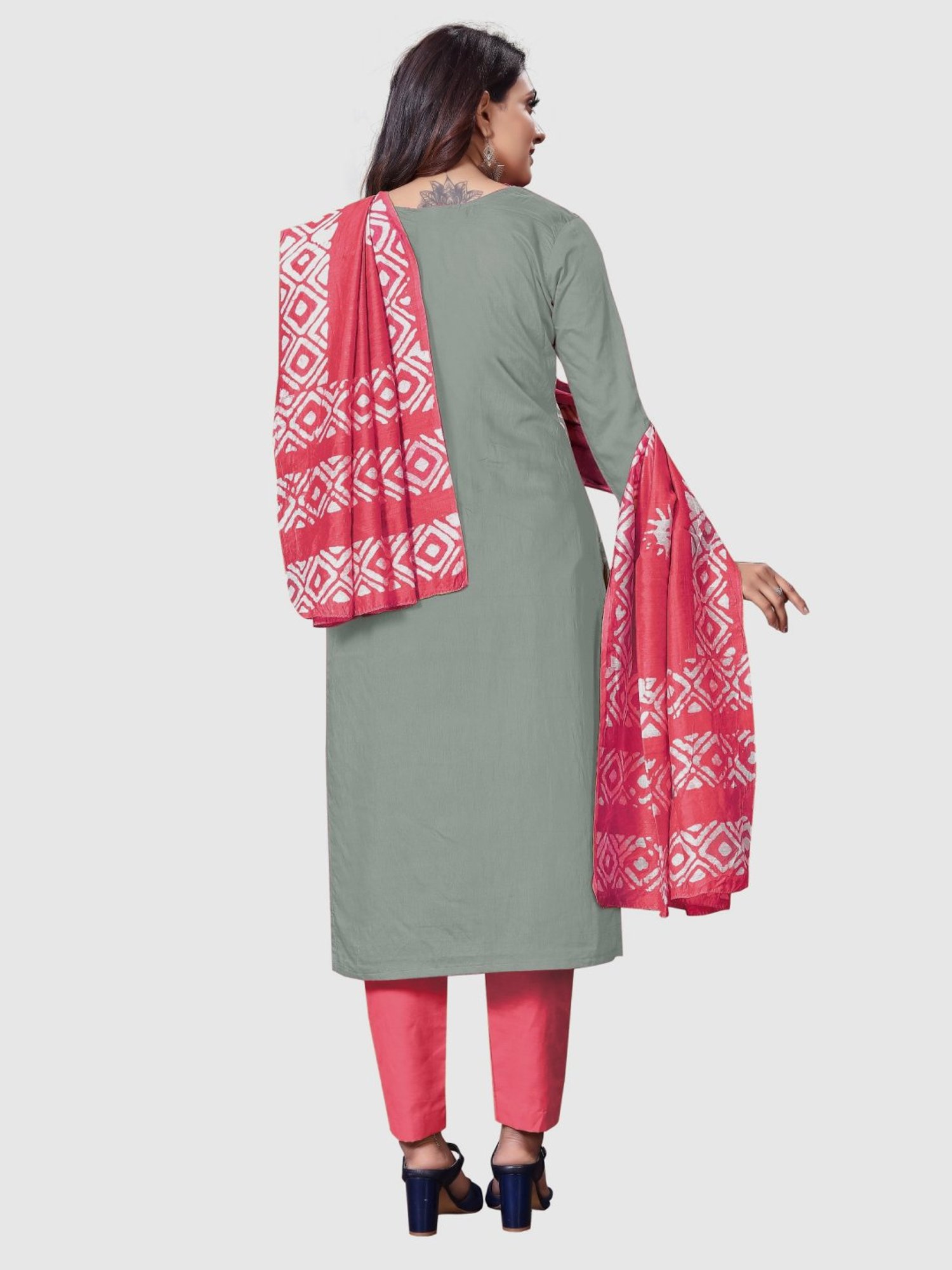 APNISHA Grey Printed Unstitched Dress Material