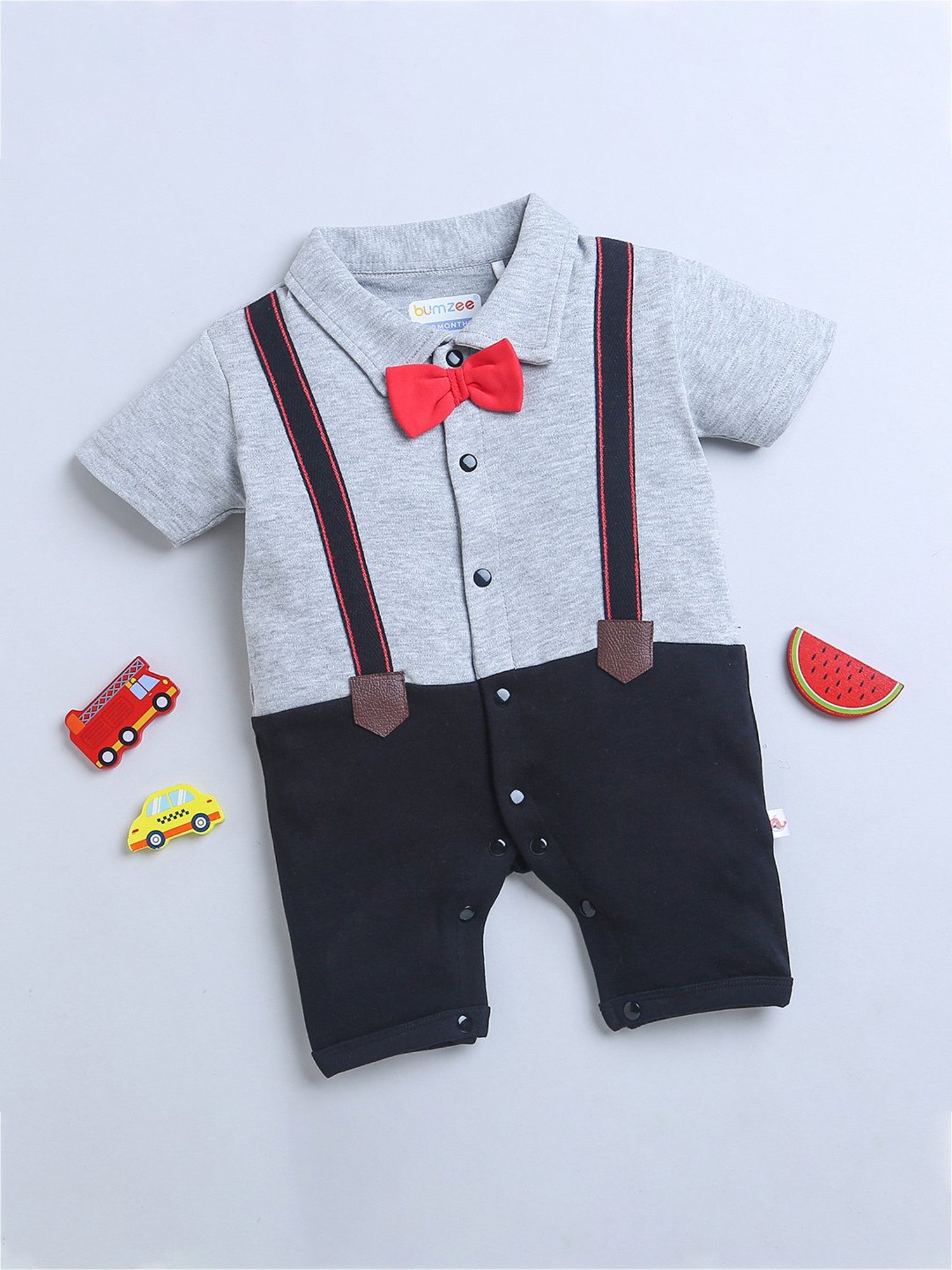 Bumzee Kids Grey & Black Textured Romper