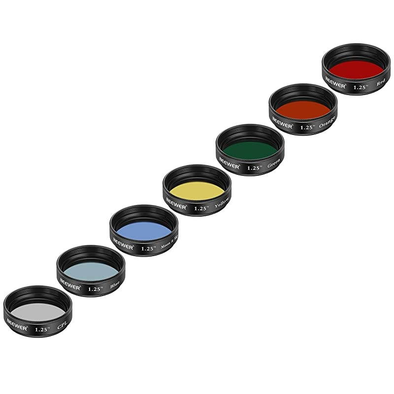 125 inches Telescope Moon Filter CPL Filter 5 Color Filters SetRed Orange Yellow Green Blue Eyepieces Filters for Enhancing Definition and Resolution in Lunar Planetary Observation