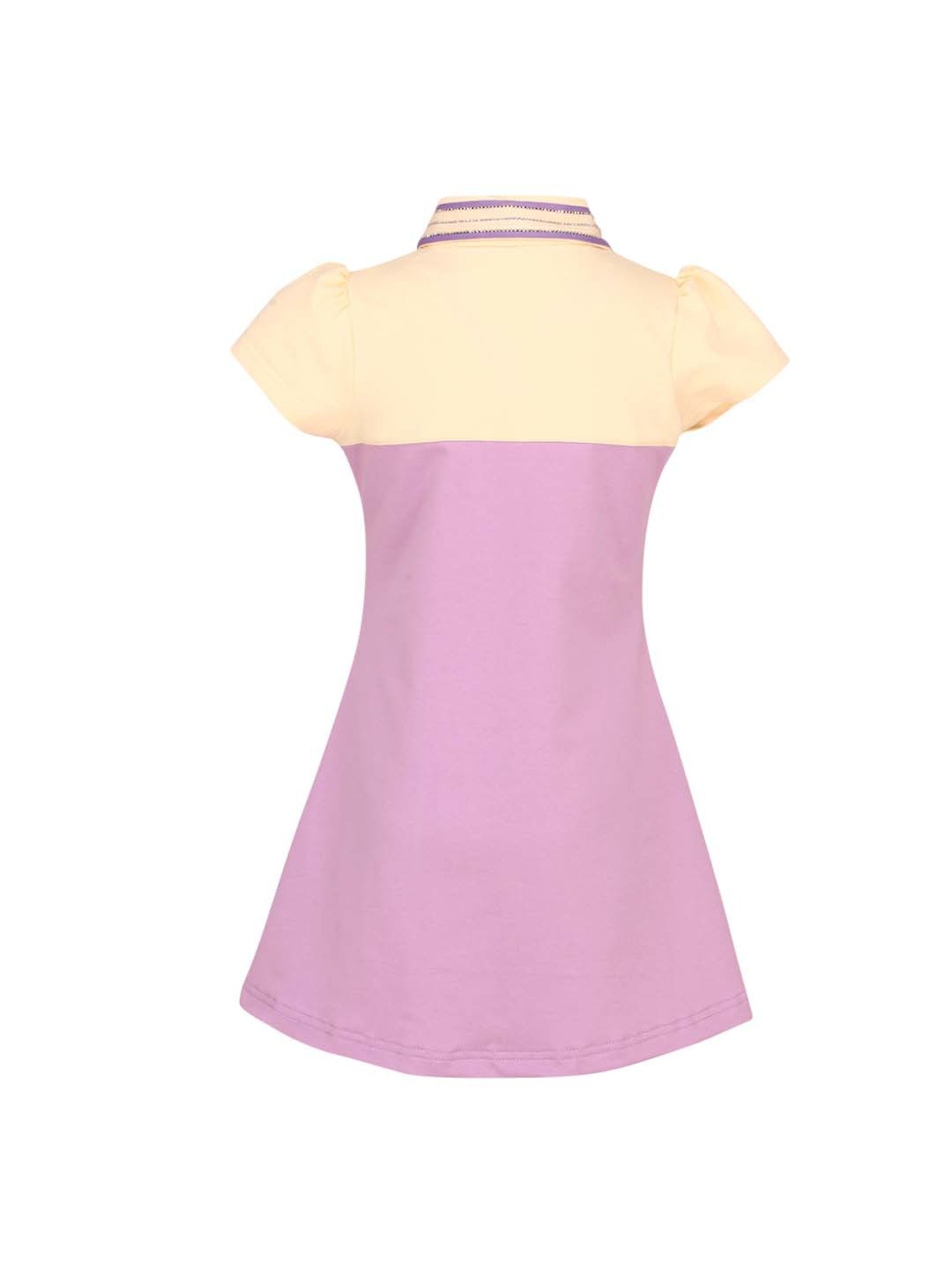 Cutecumber Kids Cream & Purple Color Block Dress