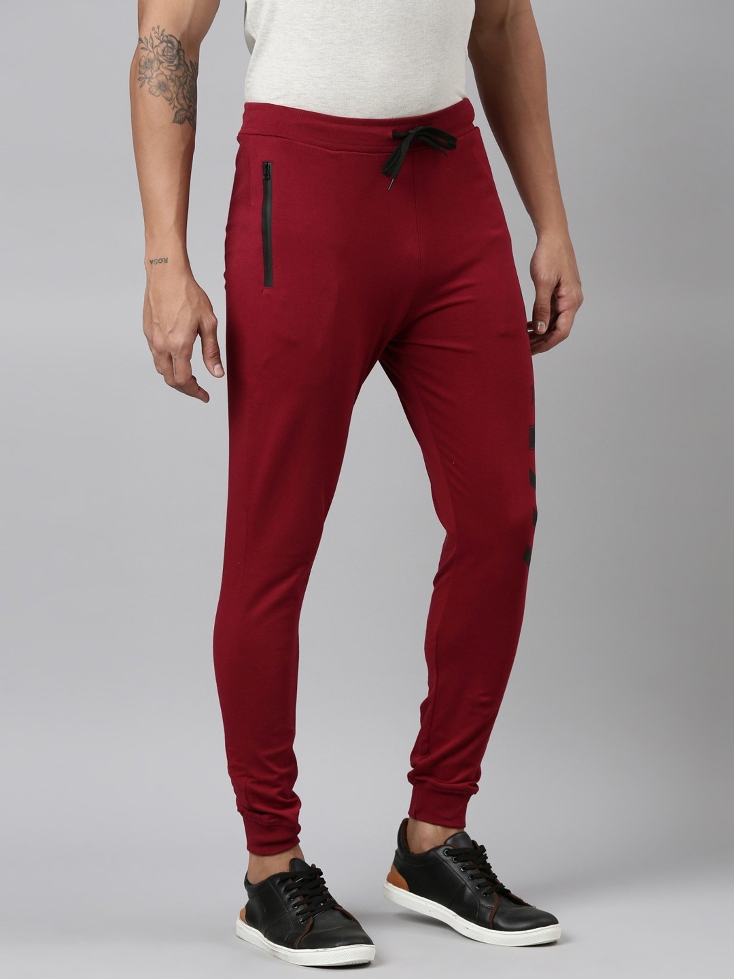 Dixcy Scott Maximus Maroon Cotton Regular Fit Printed Sports Joggers