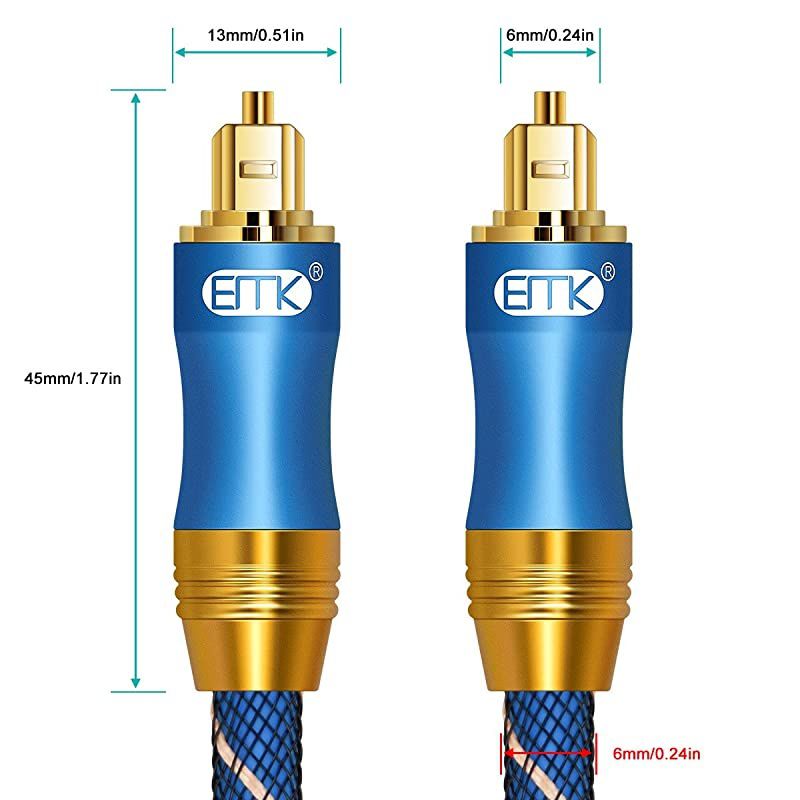 Optical Audio Cable Digital Toslink Cable - [Nylon Braided Jacket,Durable and Flexible]  Fiber Optic Cord for Home Theater, Sound bar, TV, PS4, Xbox & More (15Ft/4.6M)