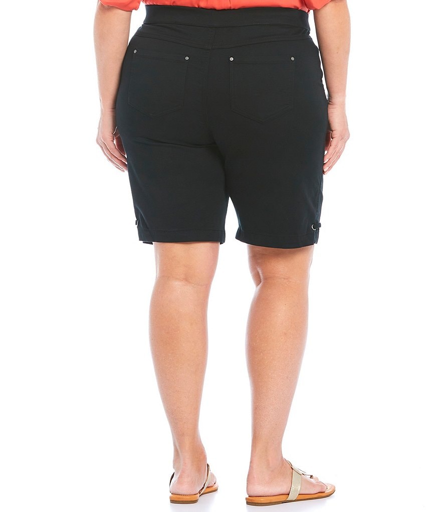 Intro Plus Size Rose Tummy Control Grommet Side Tab Hem Detail Pull-On Bermuda Shorts