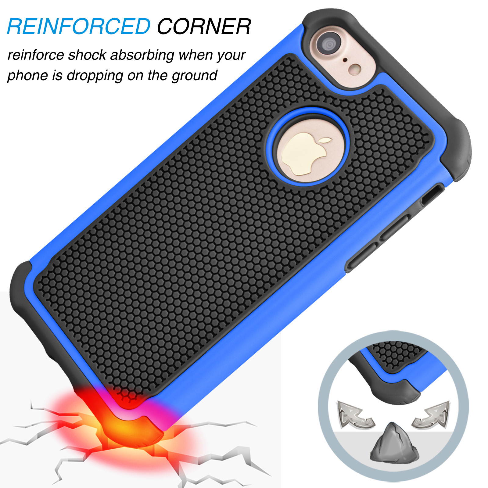 Tekcoo for iPhone 8 Case/iPhone 7 Cute Case, [Tmajor] Shock Absorbing Cases [Blue] Hybrid Bumper Sturdy Defender Rugged Cases Cover Plastic Outer & Rubber Silicone Inner