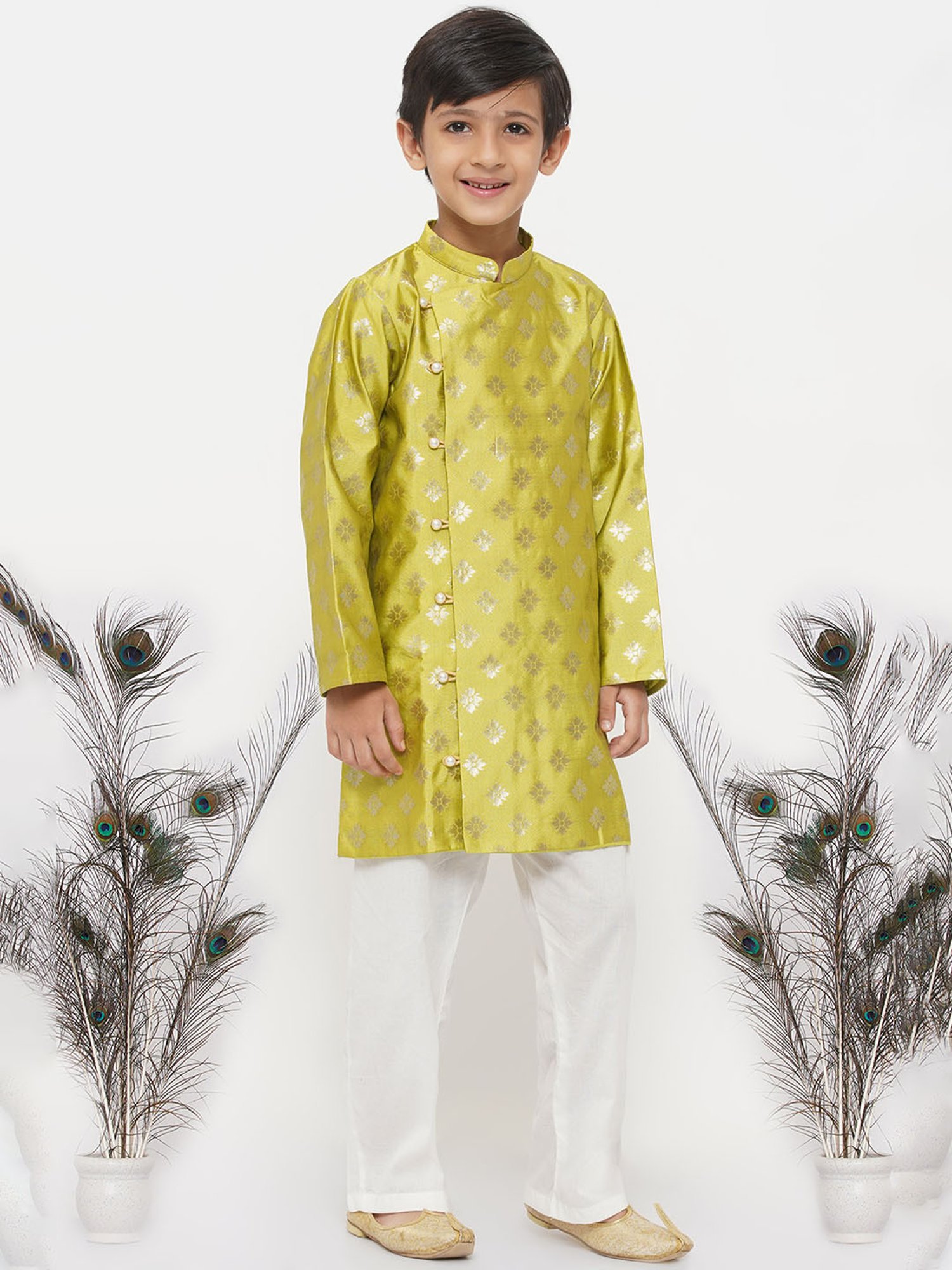 Little Bansi Green & White Printed 1 Kurta + 1 Pyjamas