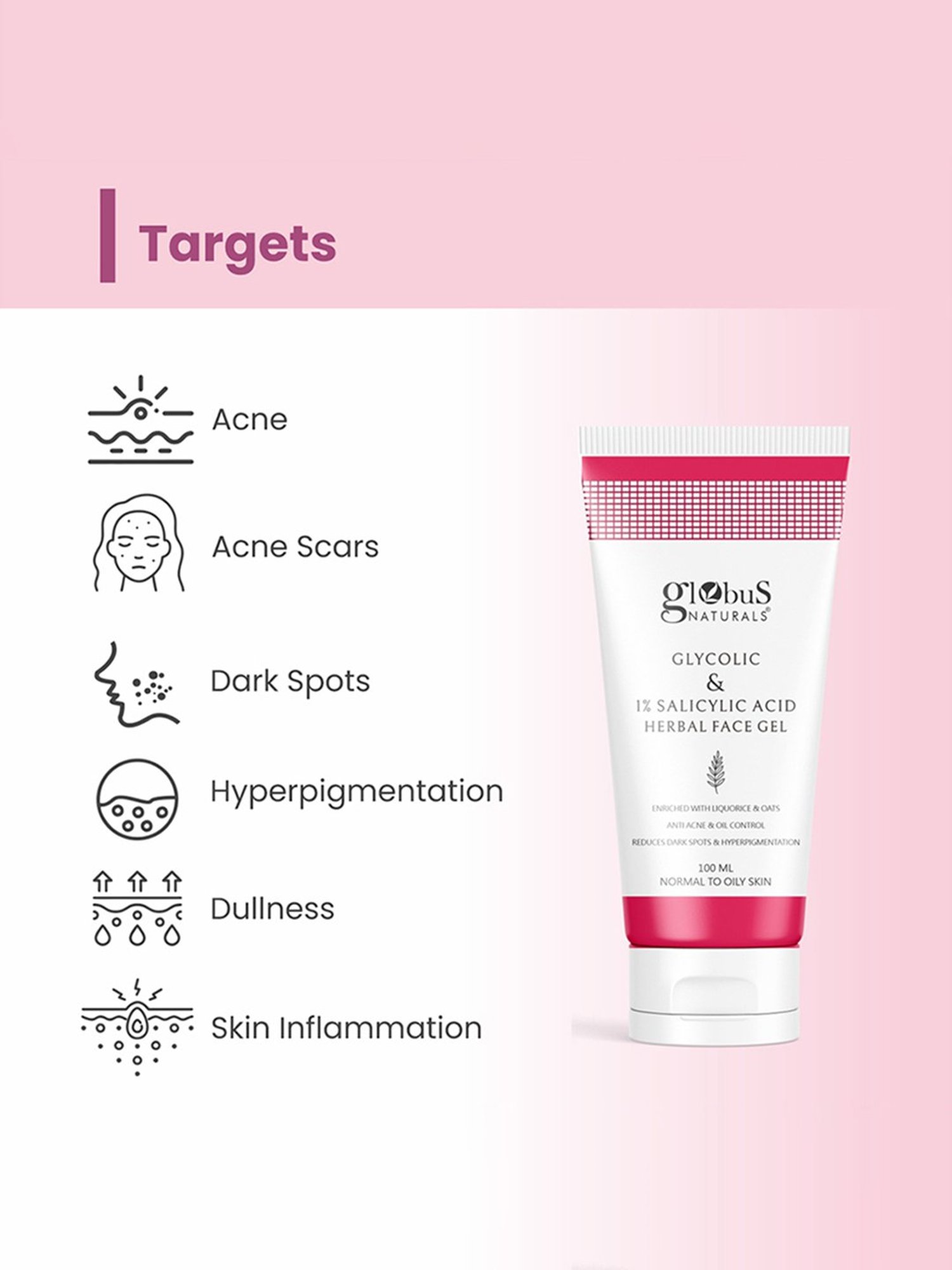 Globus Naturals Glycolic & 1% Salicylic Acid Herbal Face Gel - 100 ml