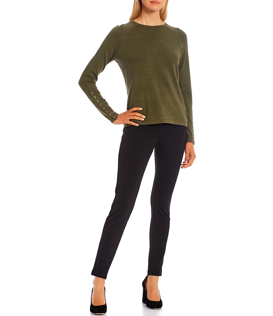 J.McLaughlin Jamey Crew Neck Button Trim Raglan Sleeve Sweater