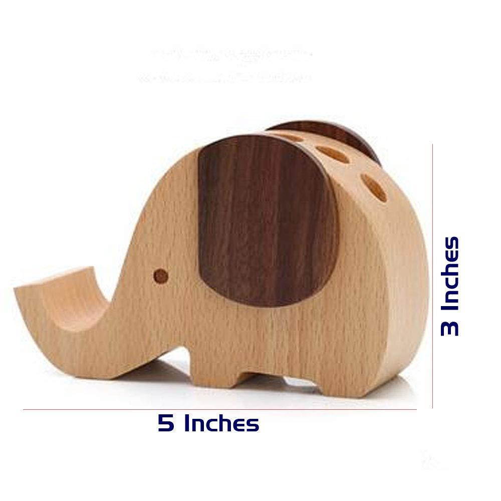 Elephant Shape Wooden Desk Pen Stand/Holder with Mobile/Cell Phone Holder, Perfect Office Desktop Organizer Comes with One Beautiful Design Wooden Pen - by Crystal Collection
