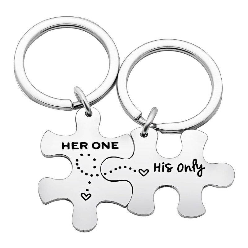 Couple Key Chain Set Gifts for Husband Wife Boyfriend Girlfriend - Her one His Only Pack of 2 Valentine