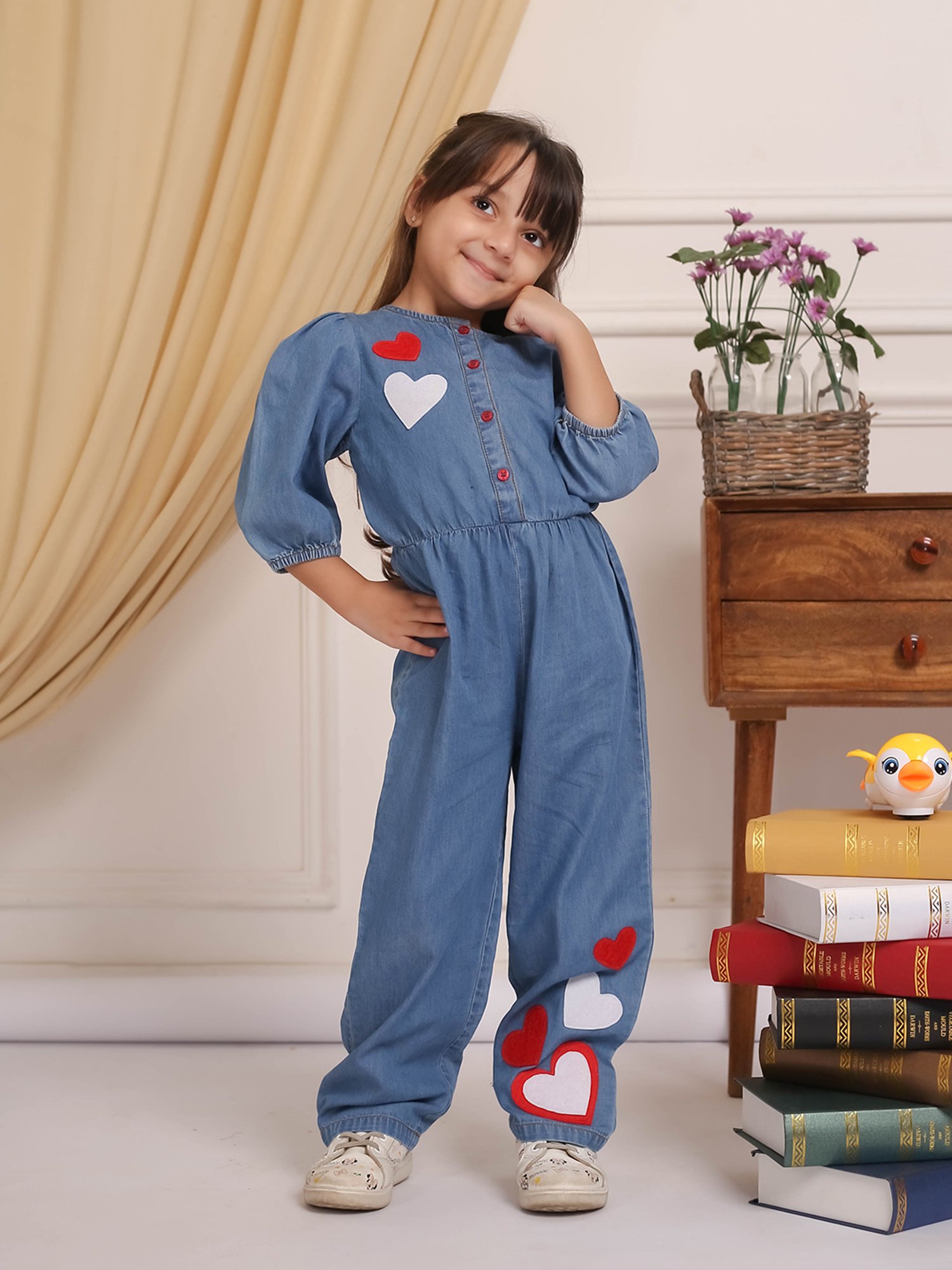Budding Bees Girls Blue Printed Jumpsuit