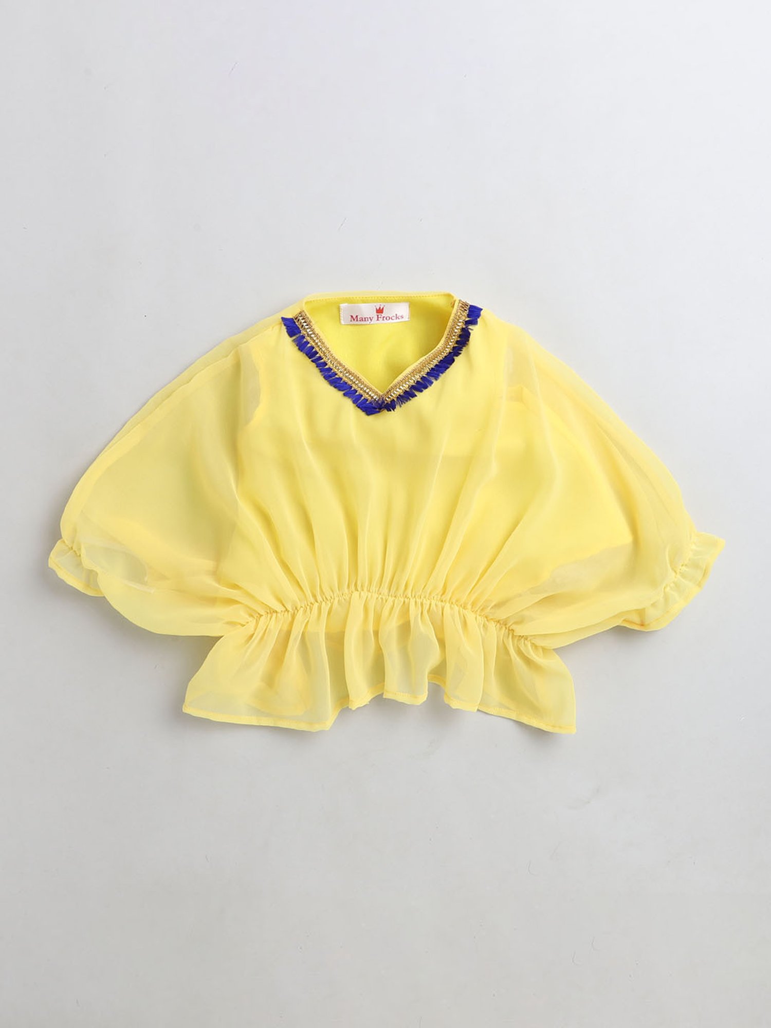 Many Frocks Kids Yellow & Navy Printed Full Sleeves Top with Dhoti