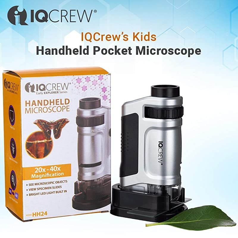 by AmScope 20X40X Kids LED Lighted Pocket Microscope Handheld Magnification Lens for Kids Science Discovery