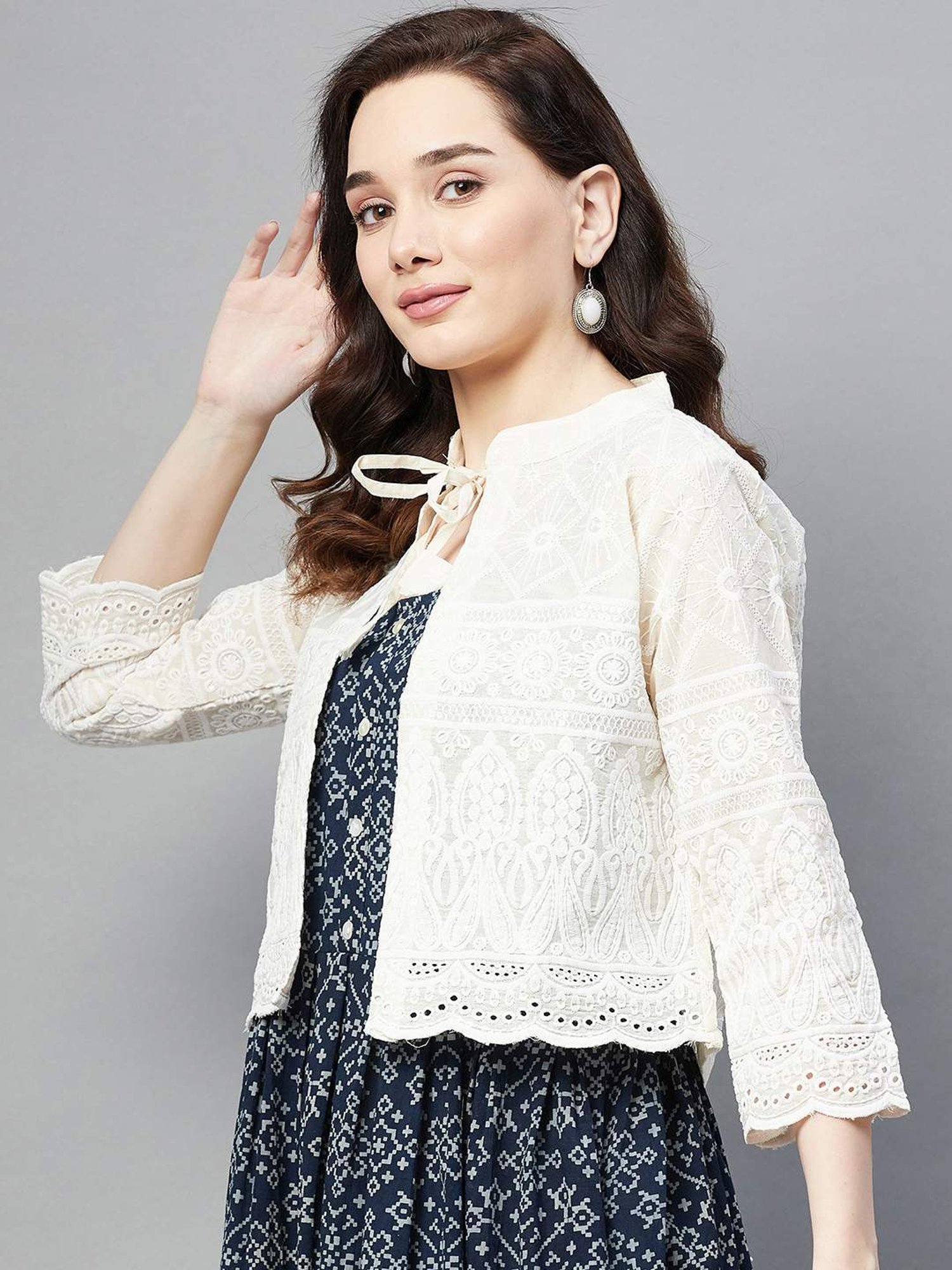 Aarika Cream Embroidered Ethnic Jacket