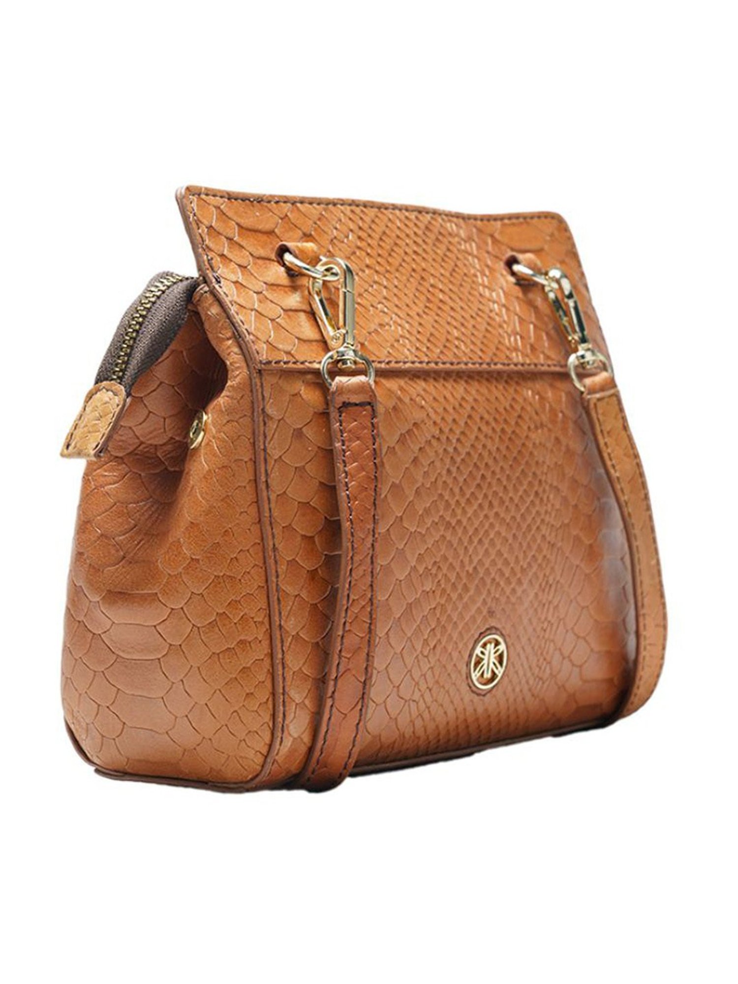 RI2K London Brown Leather Medium Animal Effect Cross Body Bag