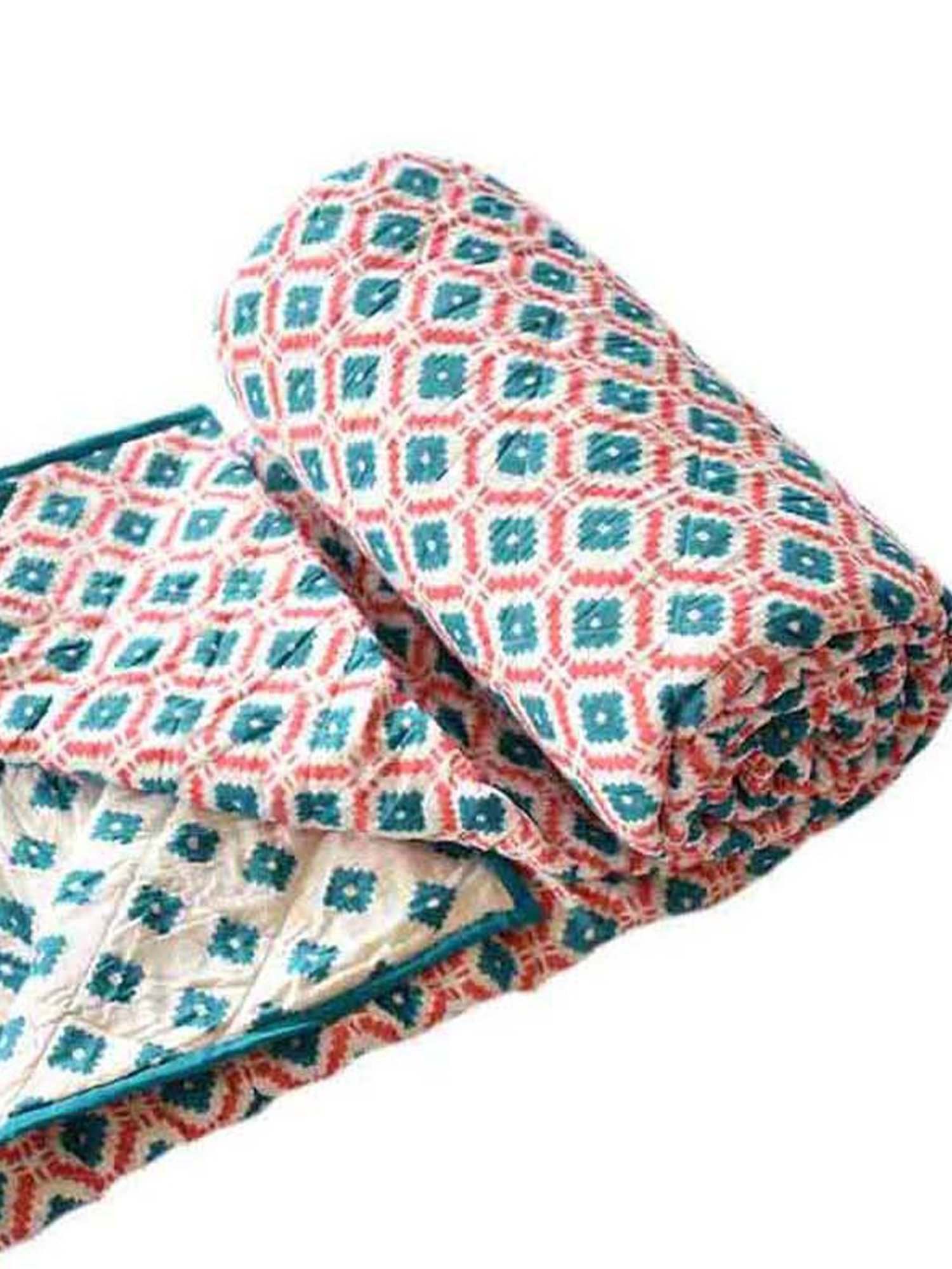 Fanusta Manzhar Green & Orange 180 TC Mulmul Jaipuri Rajai - Set of 1