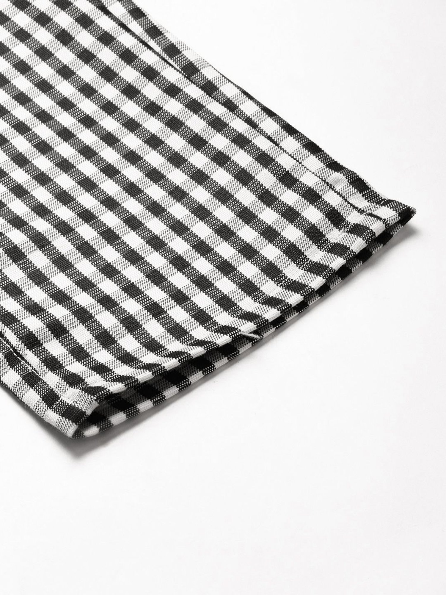 Sojanya Black & White Cotton Regular Slim Fit Checks Flat Front Trousers
