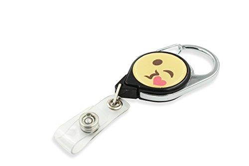 Key-Bak Retract-A-Badge ID Carabiner Retractable Reel with 36-Inch Cord and Twist-Free Vinyl ID Strap (Emoji - Face with Heart Kiss, Black)
