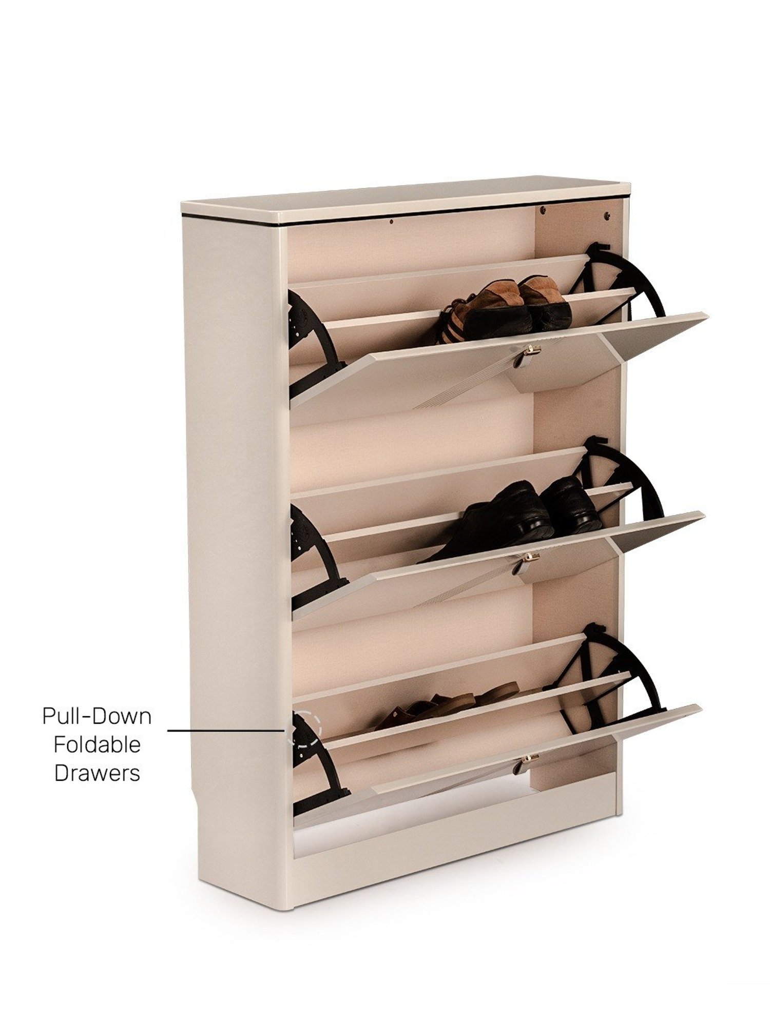 Delite Kom Metal Shoe Rack - 24" 10 Shelf, Double Decker, Ivory, PowderCoat, Wall Mount, DIY