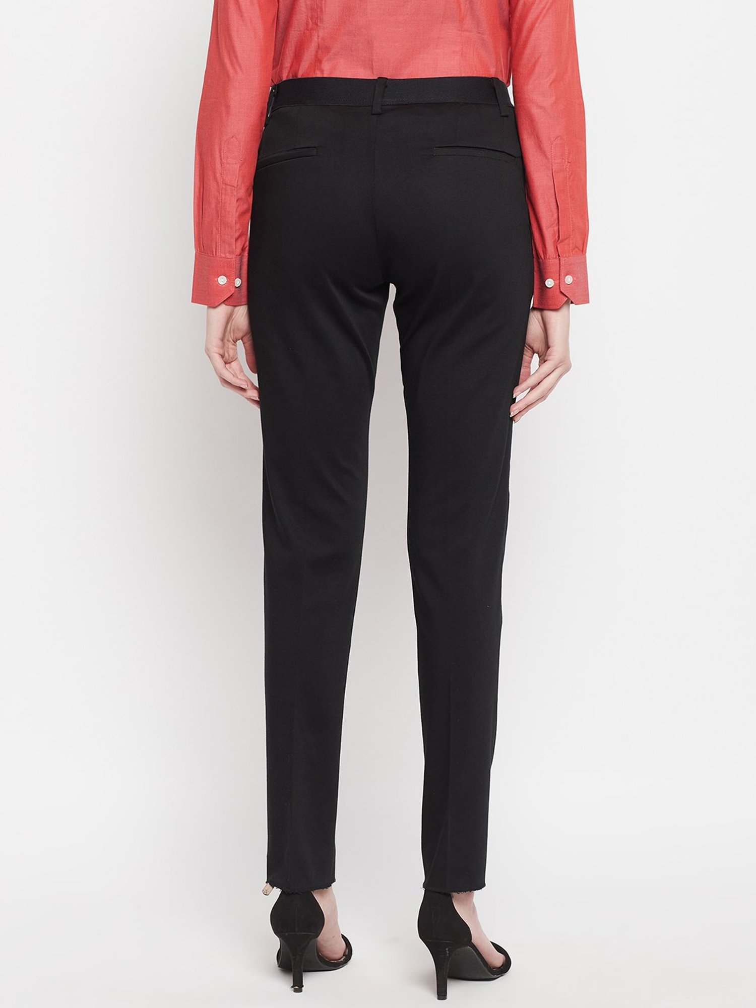 Crozo By Cantabil Black Regular Fit Mid Rise Trousers