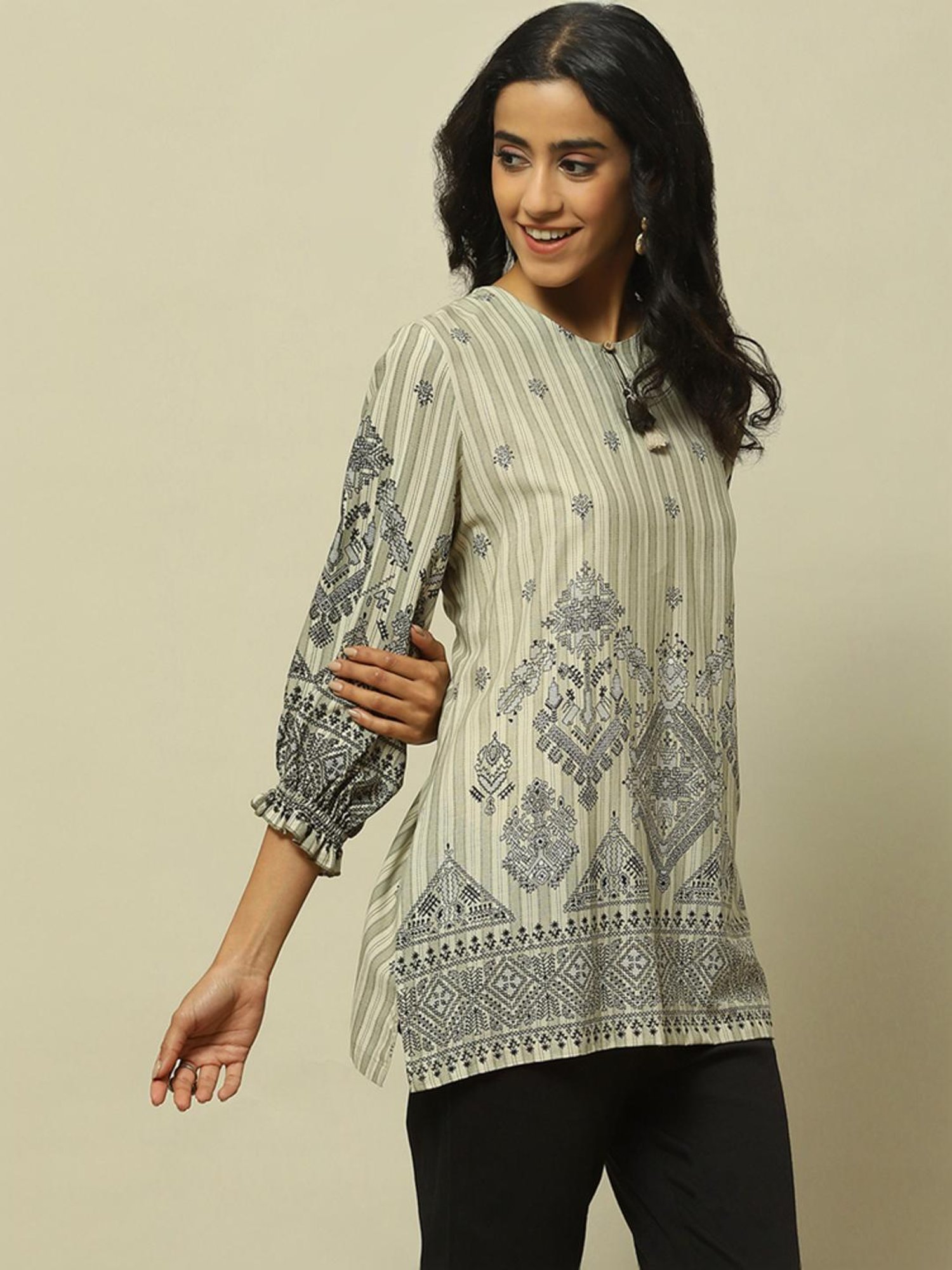 Rangriti Beige Printed Tunic