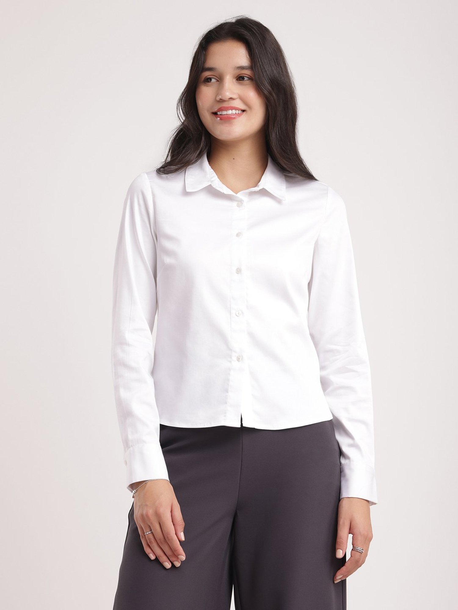 Fablestreet White Cotton Relaxed Fit Shirt
