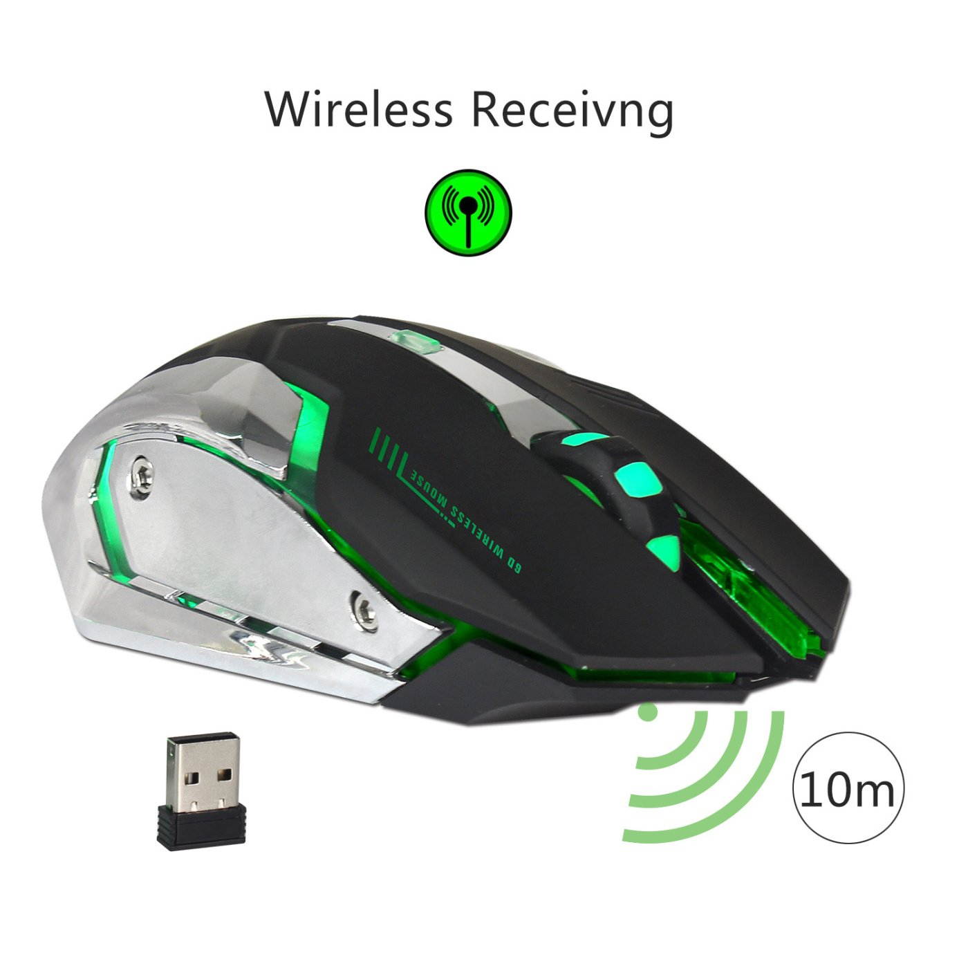 ZERODATE X70 Wireless Gaming Mouse, 2.4GHZ Rechargeable Wireless Computer Game Mice Built in with 600mAh Battery (Black)