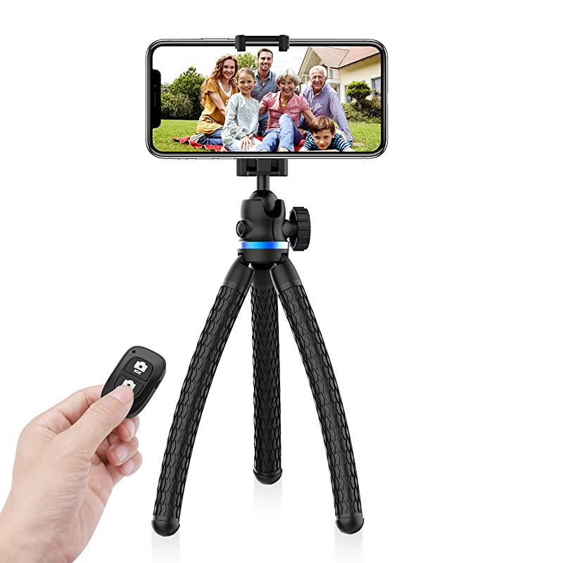 Phone Tripod 12 Inch Flexible Cell Phone Tripod Stand Holder with Wireless Remote Shutter Universal Phone Mount Compatible with iPhoneAndroidDSLRGoPro Camera