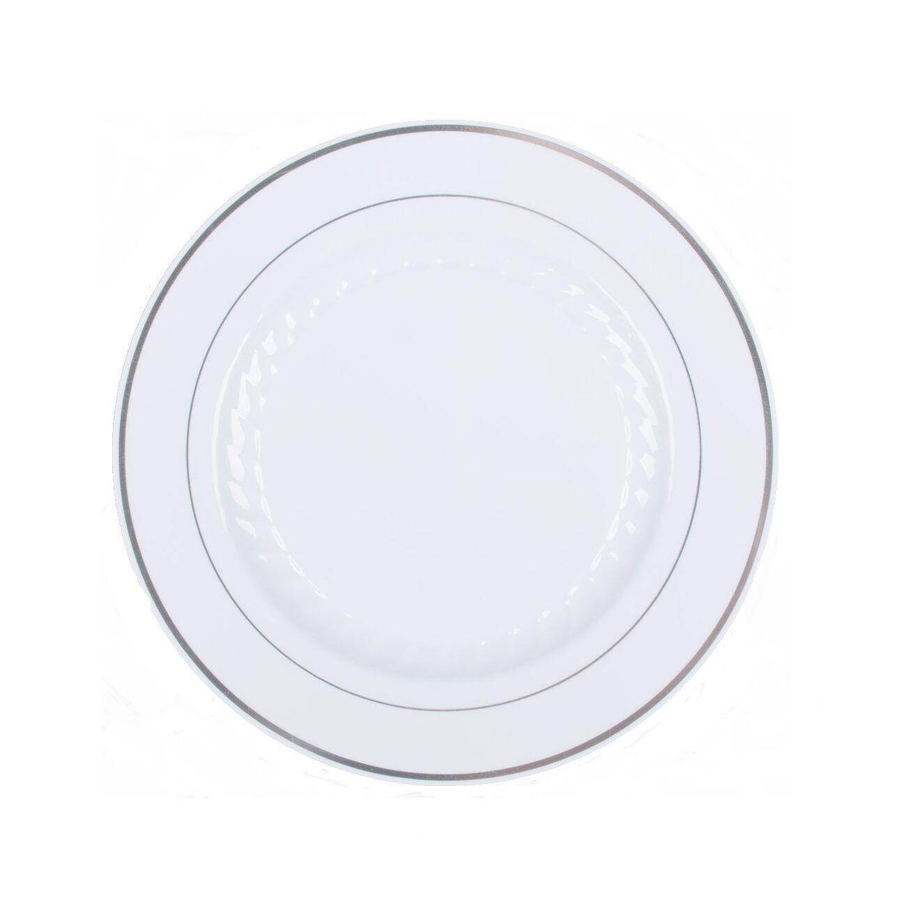 Fineline Settings 506-WH, 6-Inch Silver Splendor White Plastic Plates with Silve